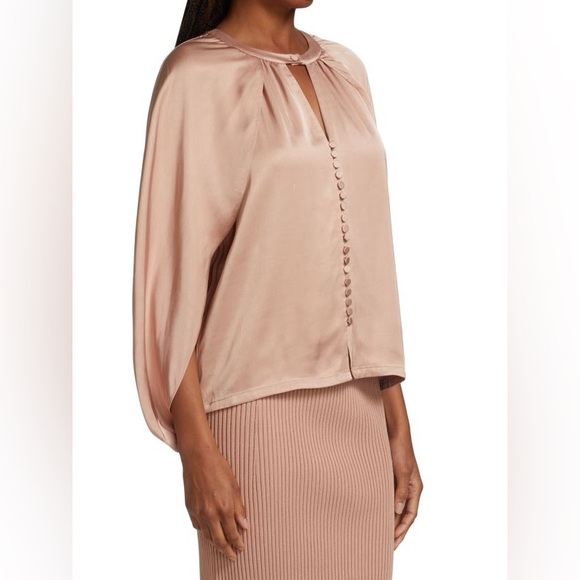 NWT Jonathan Simkhai Audrey Fluid Satin Cape Top Macchiato Size XL - Picture 3 of 11